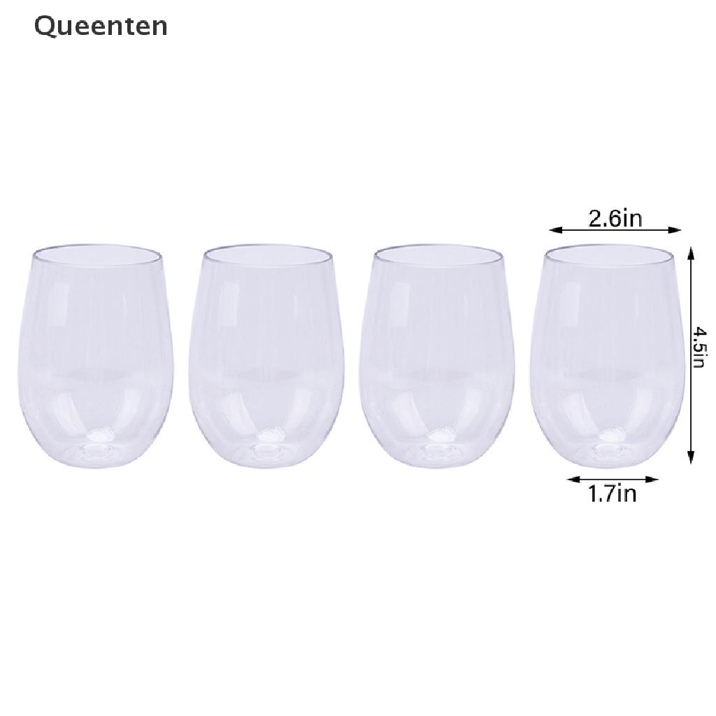 Queenten 4 Pcs Unbreakable Wine Glasses Shatterproof Plastic Glass Safe Reusable Beer Cup QT