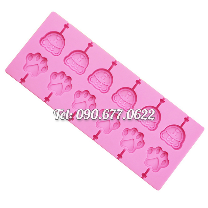 Khuôn silicone làm rau câu, kẹo mút, socola 12 chân gấu - Mã số 1359