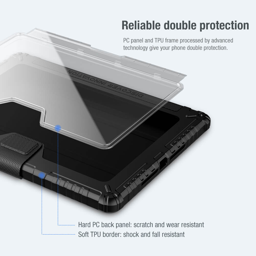 Bao da chống sốc bảo vệ camera cho iPad 10.2 / iPad 10.2 hiệu Nillkin Bumber Pro có ngăn đựng bút chống va đập, mặt lưng show Logo táo, cơ chế smartsleep, nắp bảo vệ Camera 1.1mm - hàng chính hãng