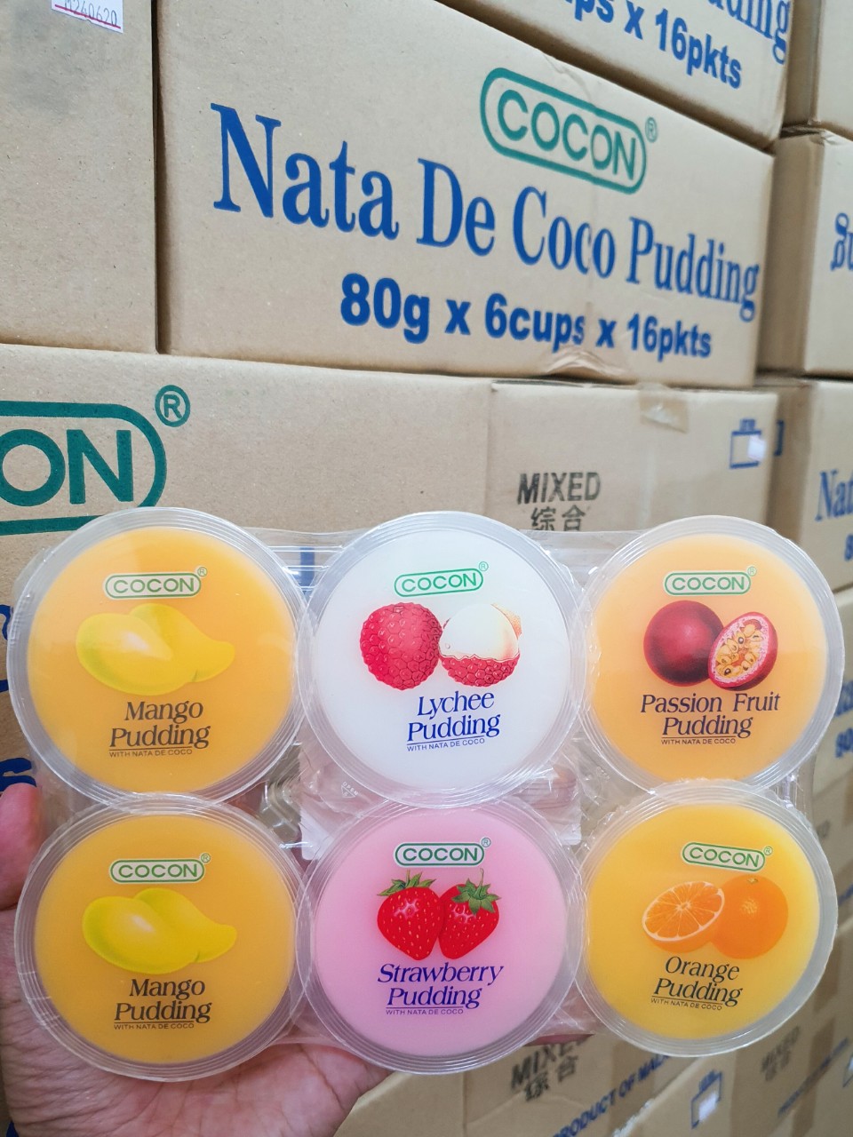 LỐC THẠCH 6 CHÉN HƯƠNG TRÁI CÂY TỔNG HỢP COCON - COCON NATA DECOCO PUDDING ASSORTED (80g x 6 hũ)