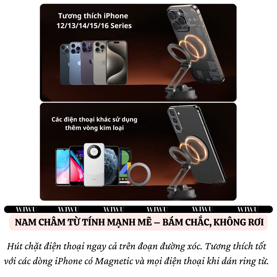 Giá đỡ điện thoại từ tính nam châm hút chân không xoay 360 độ ô tô, bàn làm việc, phòng tắm hiệu WIWU CH055 Cho iPhone cho Samsung điện thoại - Hàng nhập khẩu