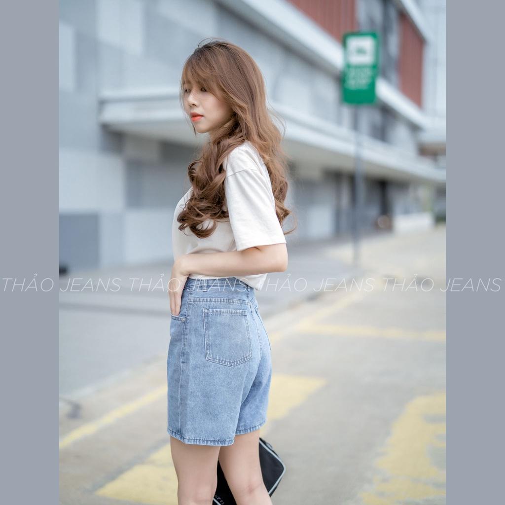 Quần jean nữ ngố ống rộng lưng cao - quần sort ống rộng