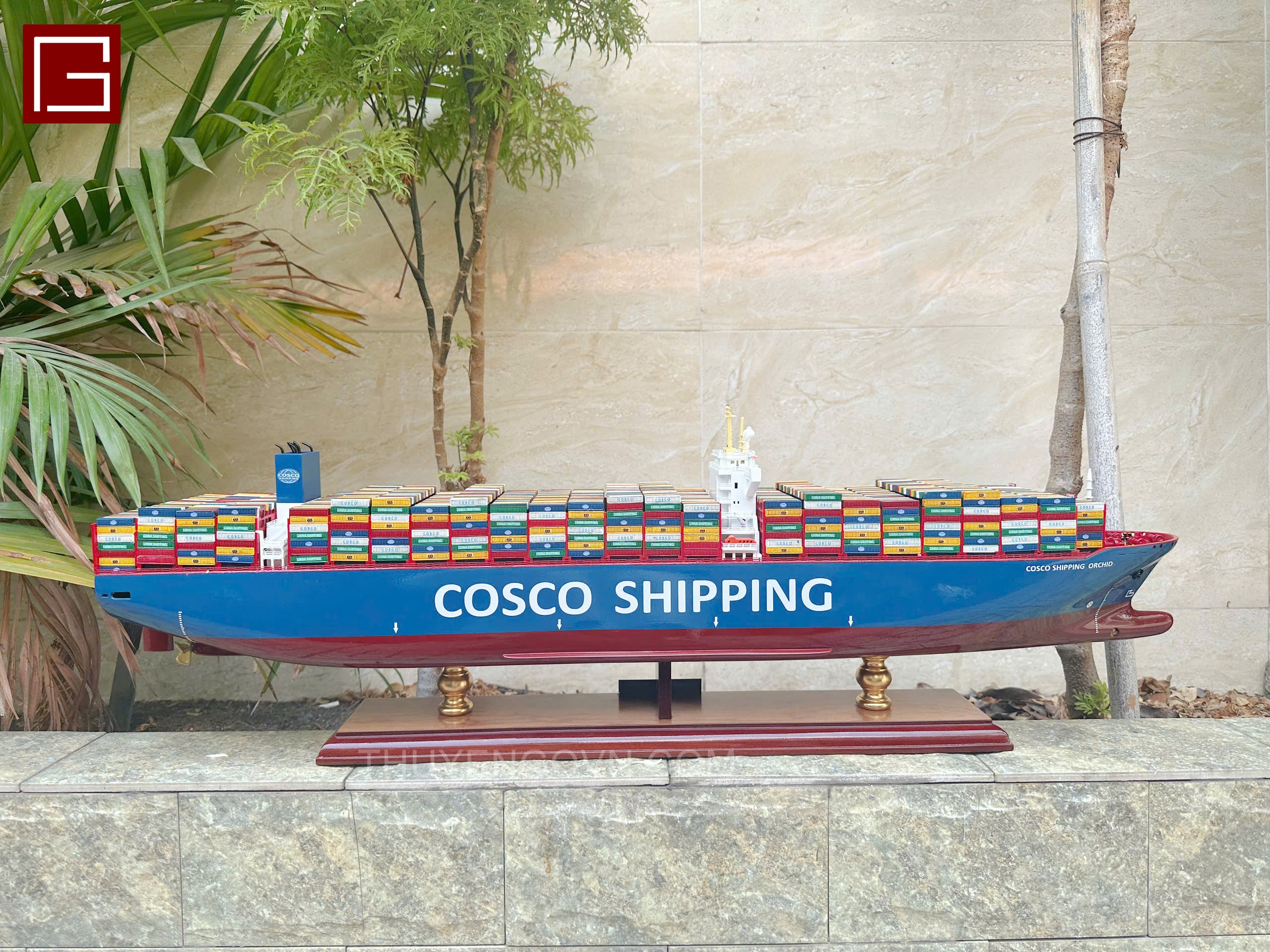 Mô Hình Thuyền Gỗ Phong Thủy Gia Nhiên, Thuyền Container Gỗ COSCO, Dài 100cm, Cao Cấp Loại 1
