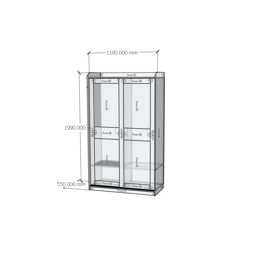 RUNI, Tủ quần áo - 2 cánh cửa lùa, 118cm x 55cm x 199cm , TCL_002