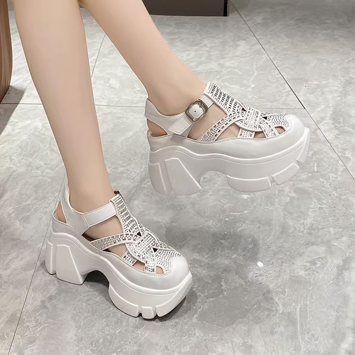 Sandal Đế Xuồng Đính Đá 9cm Siêu Nhẹ PS499-1325