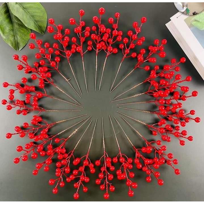 Nhánh đào đông 12 quả cao 20cm- phụ kiện trang trí- Làm oản, vòng nguyệt quế, chậu đào đông