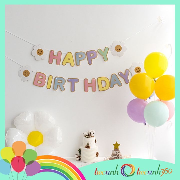 Dây chữ Happy Birthday trang trí sinh nhật mẫu hoa cúc