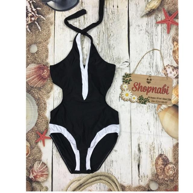 Đồ bơi bikini CẶP COUPLE 1 mảnh đen viền trắng