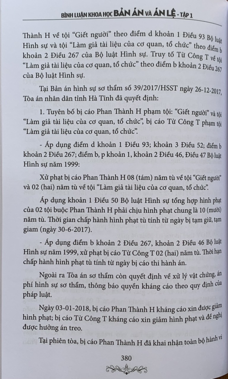 Bình Luận Khoa Học Bản ÁnVà Án Lệ  - Tập 1