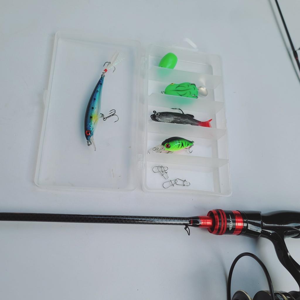 Bộ cần câu cá lure máy đứng độ dài từ 1m8 - 2m7 + máy kim loại + dây dù câu lure + hộp mồi lure phukiencaulure25