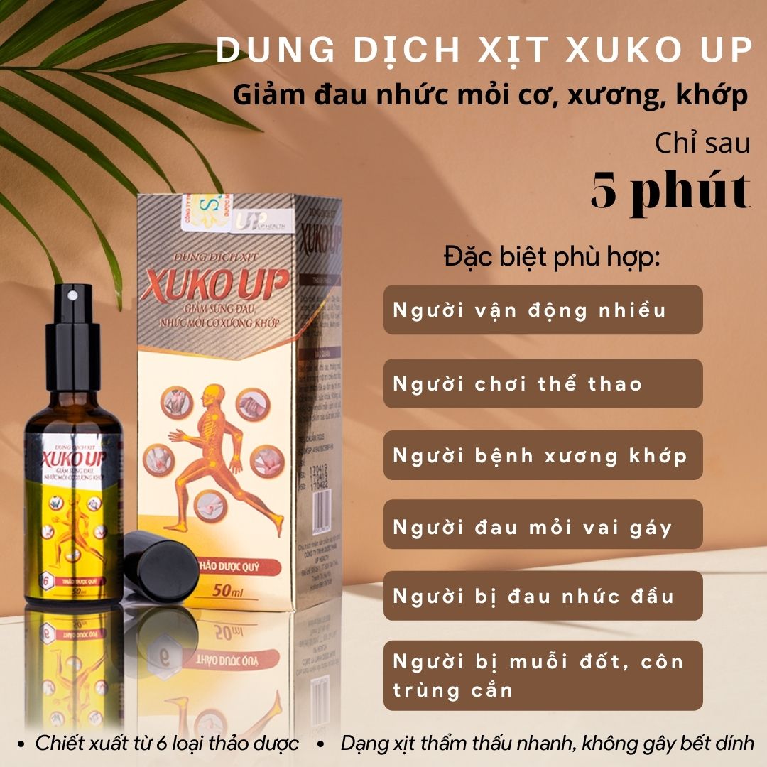 Dung dịch xịt XUKO UP - Giảm đau, nhức, mỏi cơ xương khớp nhanh sau 5 phút