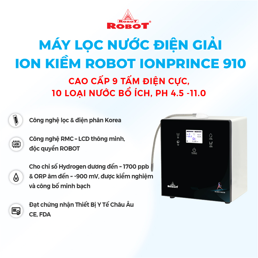 Máy Lọc Nước Điện Giải Ion Kiềm ROBOT IonPrince 910 - Hàng Chính Hãng