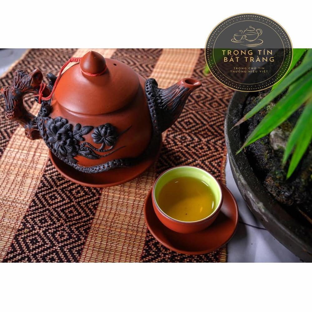 Bộ Ấm Chén Trà Đạo Gốm Tử Sa Bát Tràng Đắp Nổi Hoa Phù Dung Dáng Thủy Bình Dung Tích 400ml ATSML 02.3