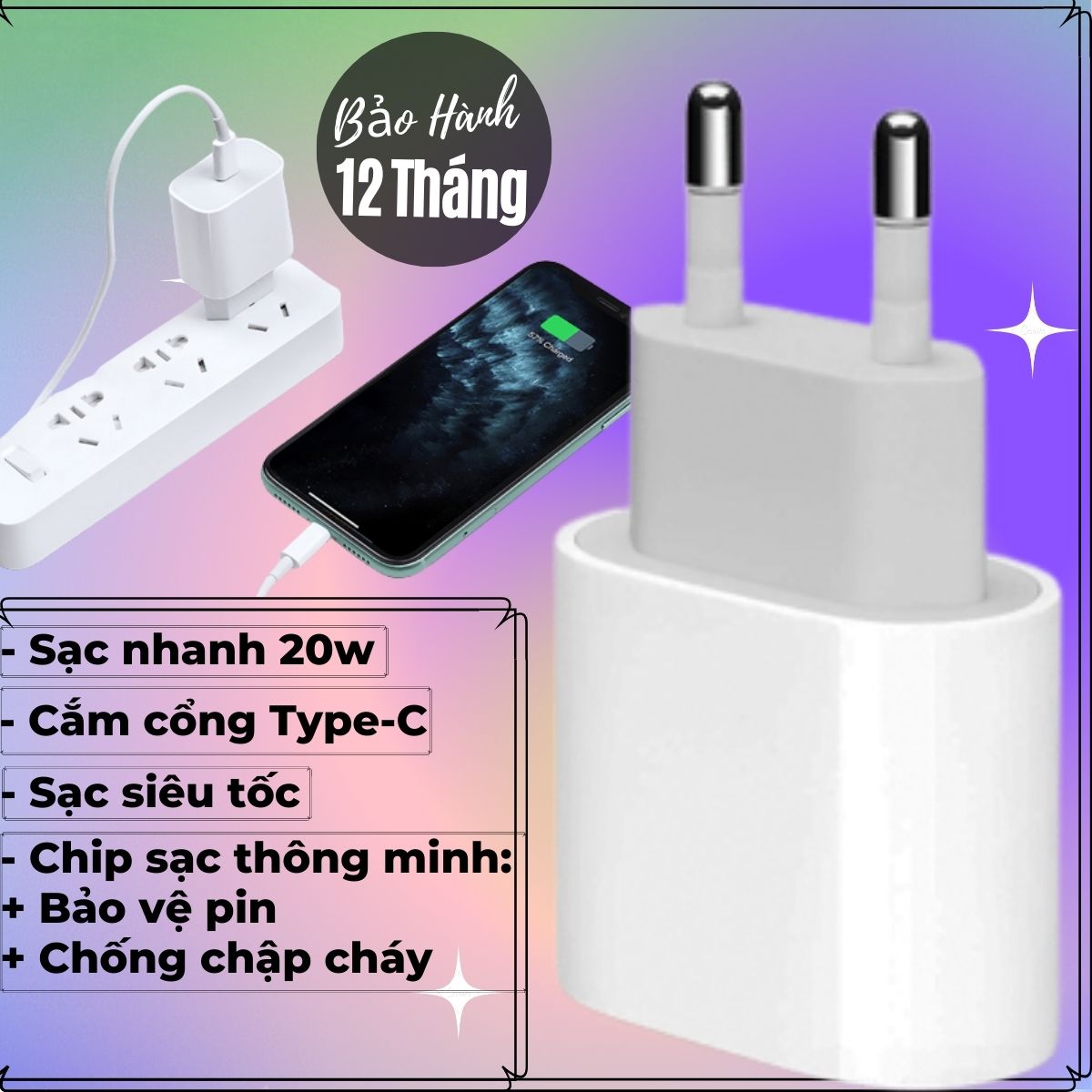 Củ sạc nhanh PD 20w đầu cắm Type-C  cho iphone, ipad – Mã.2