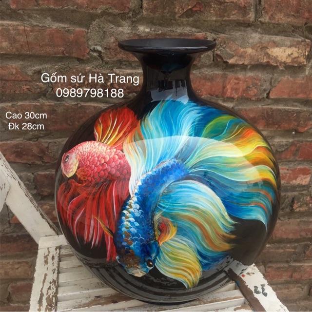 Bình hút Tài lộc sơn mài vẽ 3D hoạ tiết cá