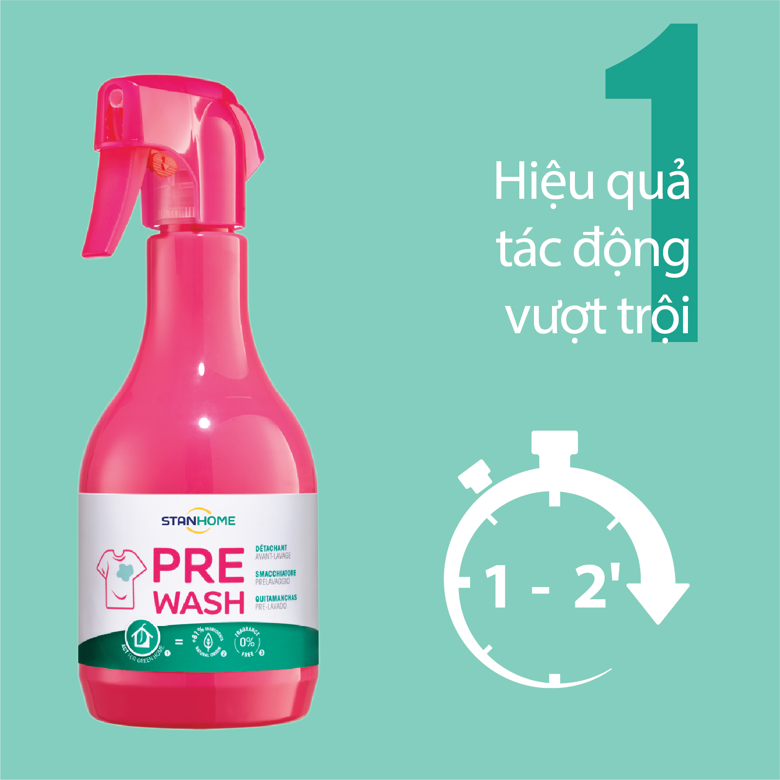 Tẩy Vết Bẩn Quần Áo Không Mất Màu - Hư Hại Sợi Vải Pre-Wash Extra Stanhome 500ml - 64350