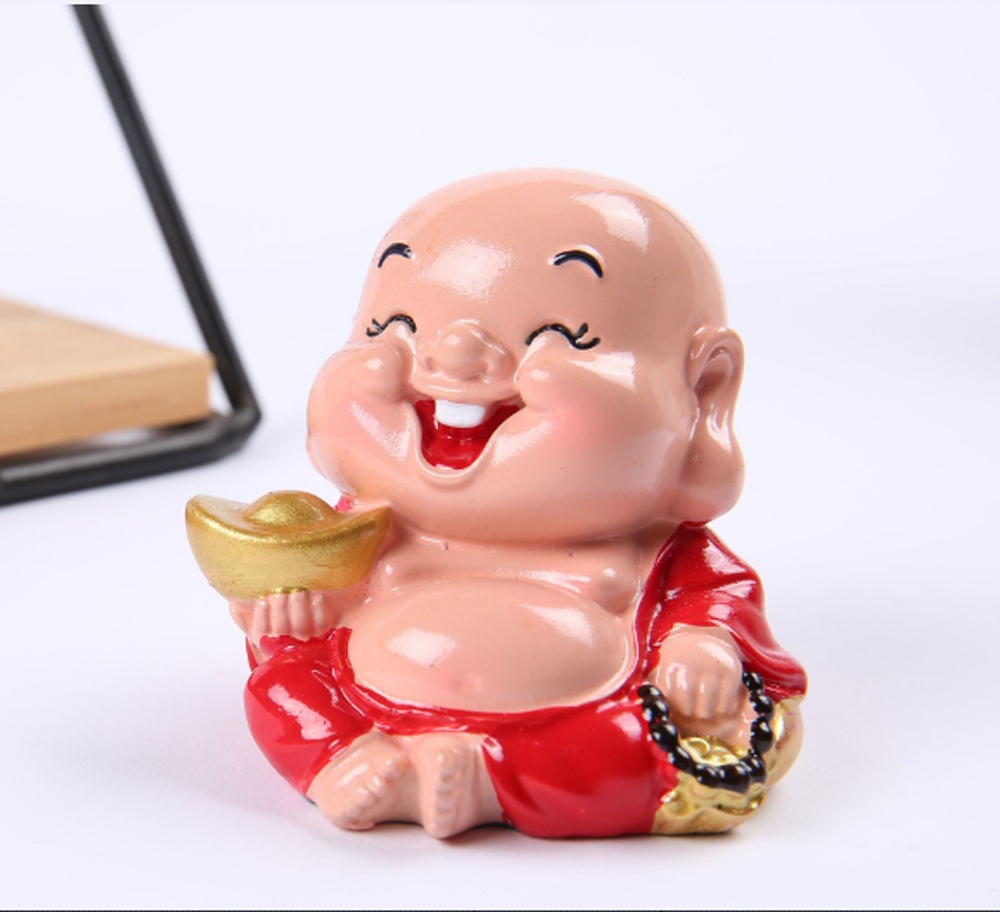 Bộ đôi tượng chibi Di Lặc 6cm kèm túi đỏ chữ Phát và chân đế giả đá size nhỏ