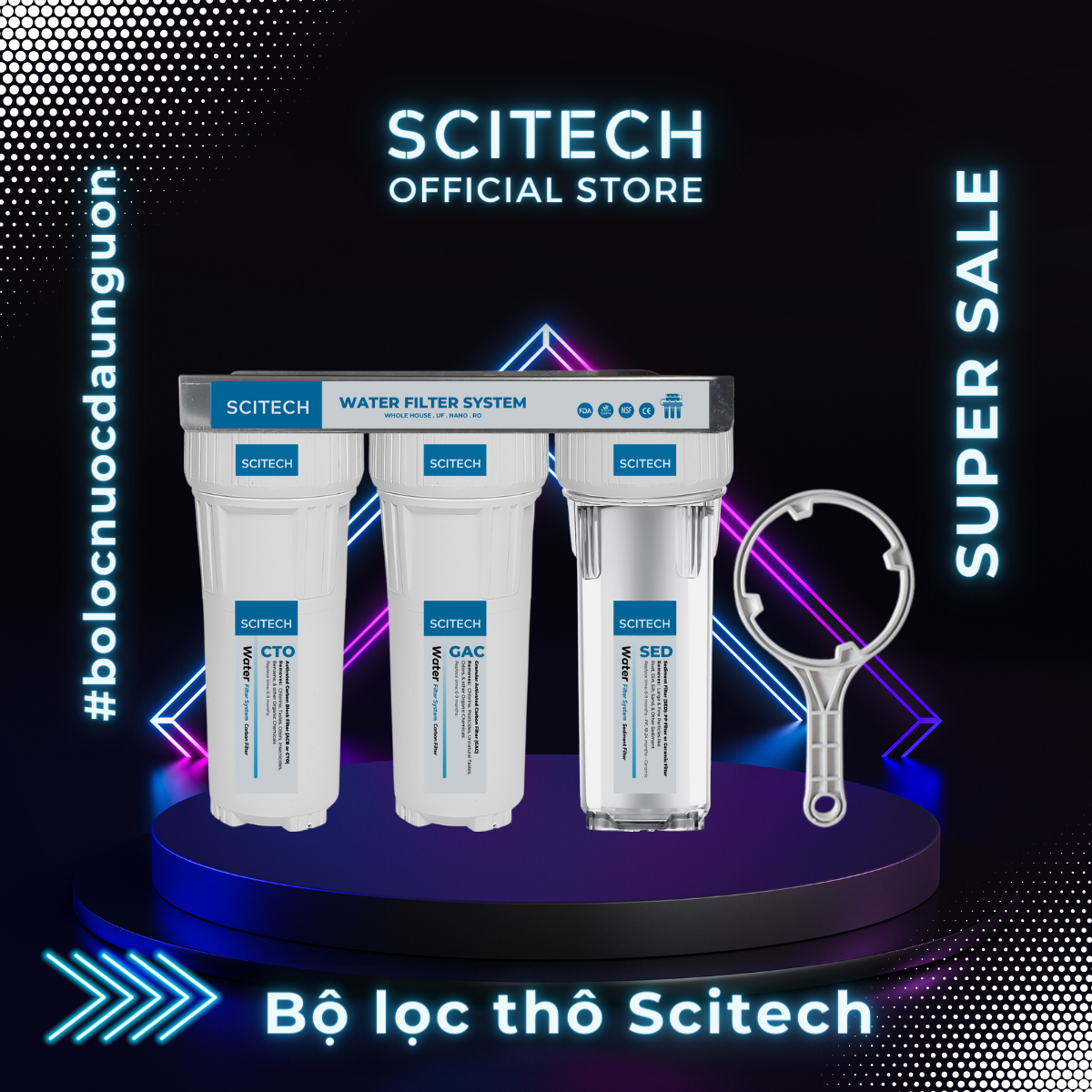 Bộ lọc nước sinh hoạt, bộ ba lọc thô 10 inch Prowatech by Scitech - Hàng chính hãng