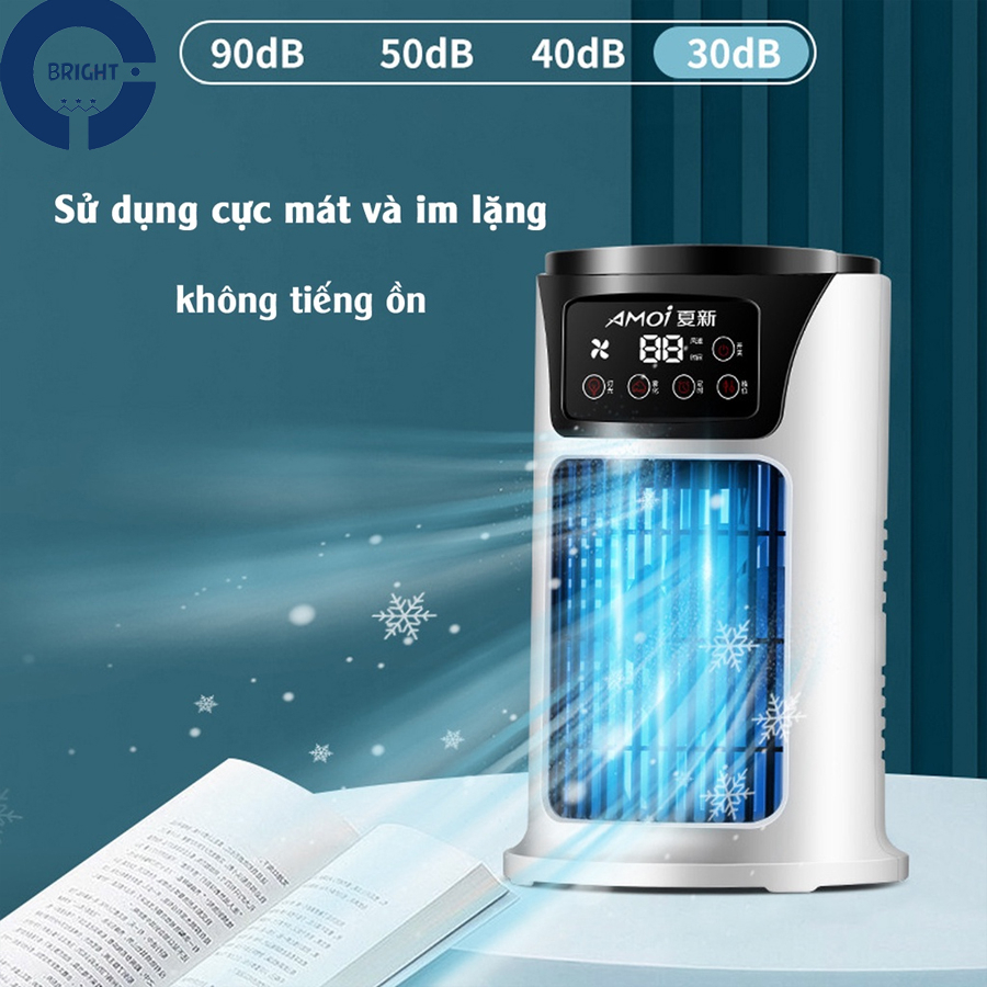 Quạt điều hoà mini, quạt hơi nước phun sương để bàn Amoi 6 cấp độ gió, dung tích bình 300ml chức năng hẹn giờ có đèn led