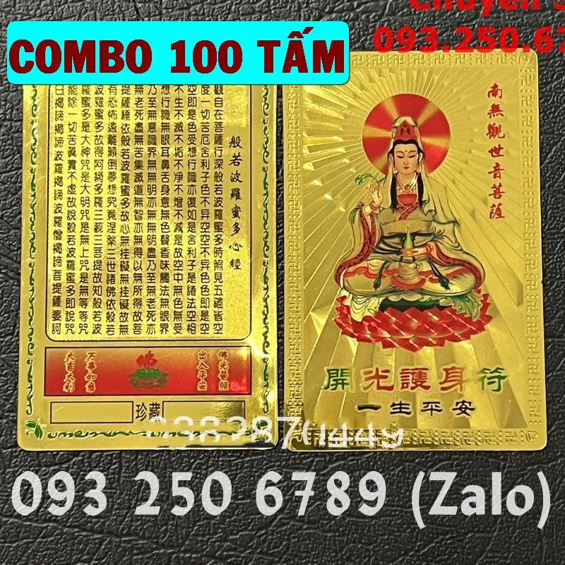 Sỉ 100 Tấm Thẻ Kim Bài Quan Âm Bồ Tát Plastic Vàng cầu bình An - Đã Khai Quang