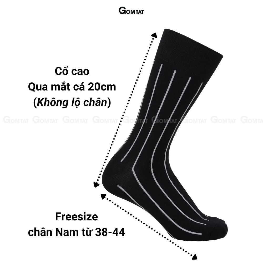 Tất vớ nam công sở cổ cao đi giày tây GOMTAT mẫu sọc trắng đen, chất liệu cotton cao cấp - TAY-DENSOCTRANG-1DOI