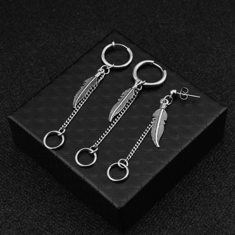 Bông tai nam idol Mark GOT7 dây xích lông vũ style Unisex Hàn Quốc