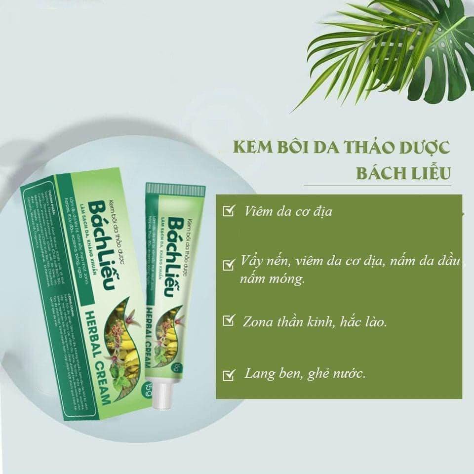 KEM BÔI DA THẢO DƯỢC BÁCH LIỄU HỘP 15G - HỖ TRỢ ĐIỀU TRỊ CÁC BỆNH DA LIỄU NHƯ VIÊM DA CƠ ĐỊA, HẮC LÀO, NẤM ĐẦU, ZONA, MỤN NHỌT, RÔM SẢY, CÔN TRÙNG ĐỐT, BỎNG, CÁC LOẠI DỊ ỨNG NGOÀI DA