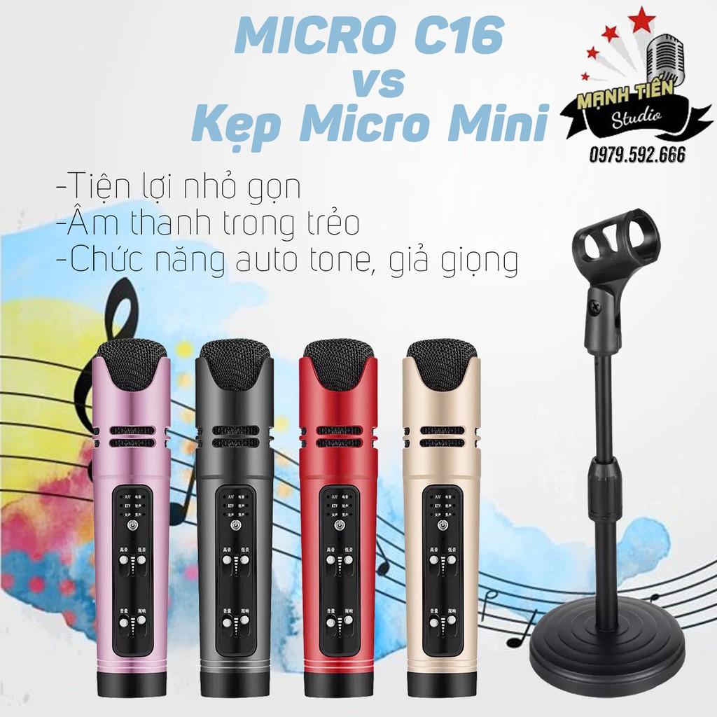 Micro karaoke C16 Karaoke livestream và chân micro để bàn tiện lợi dành cho hát live stream fb, tiktok