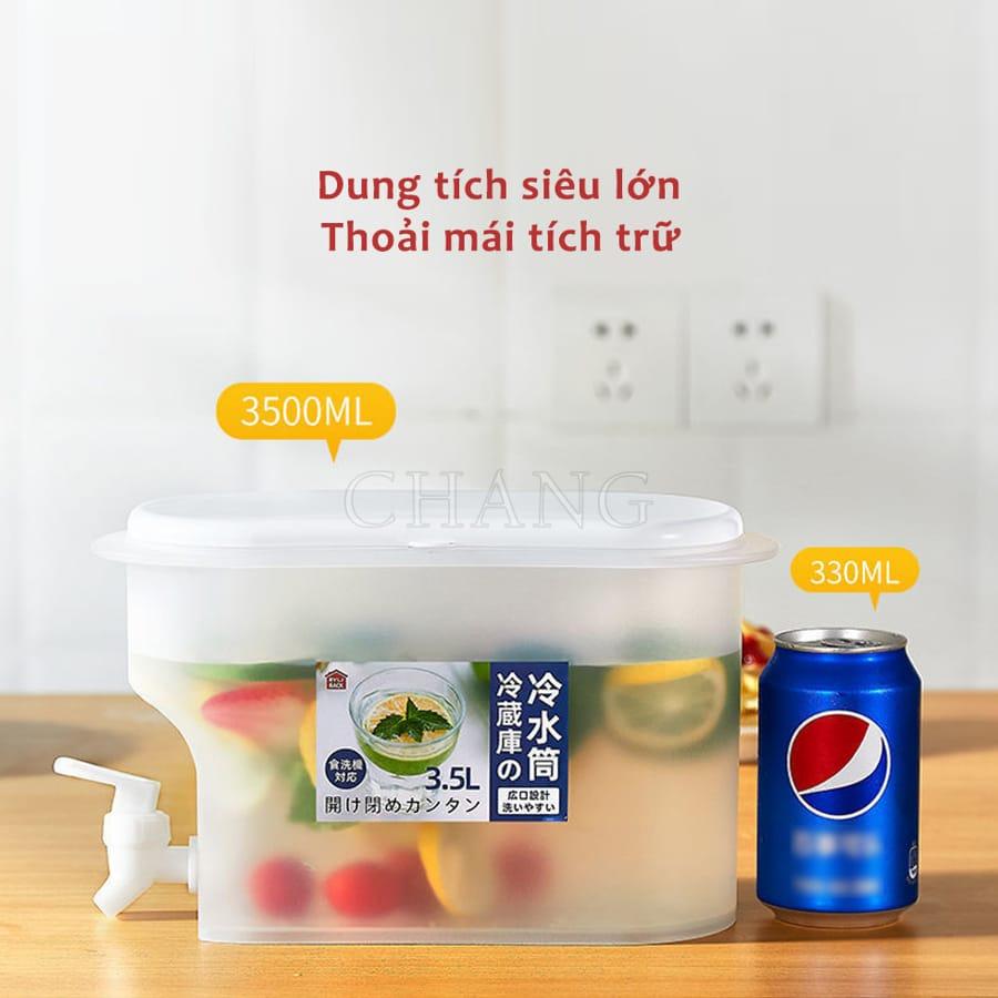 Bình Đựng Nước 3,5L Để Tủ Lạnh Có Vòi Siêu Tiện Dụng, Hộp Để Tủ Lạnh Đựng Nước Chanh, Detox, Nước Hoa Quả Cho Gia Đình