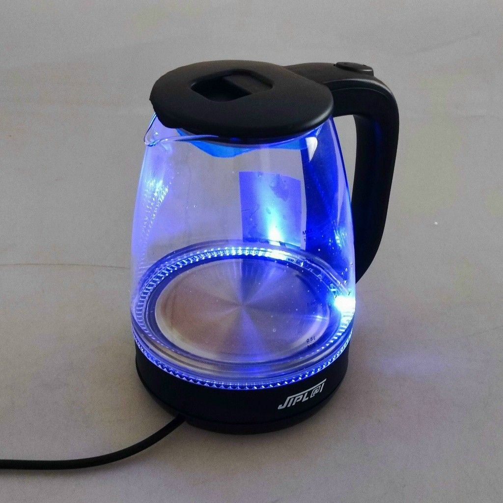 Ấm đun siêu tốc thủy tinh Jiplai 1.8L- 1500W, thủy tinh chịu nhiệt, tự ngắt khi nước sôi và cạn nước, tích hợp Đèn LED khi nấu