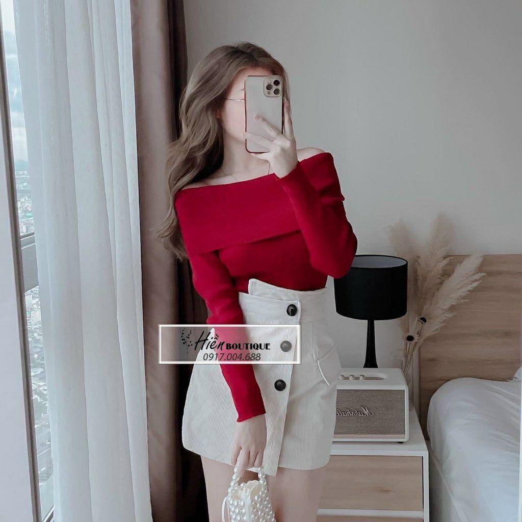 Áo bẹt vai bản to tay dài vai trần gợi cảm