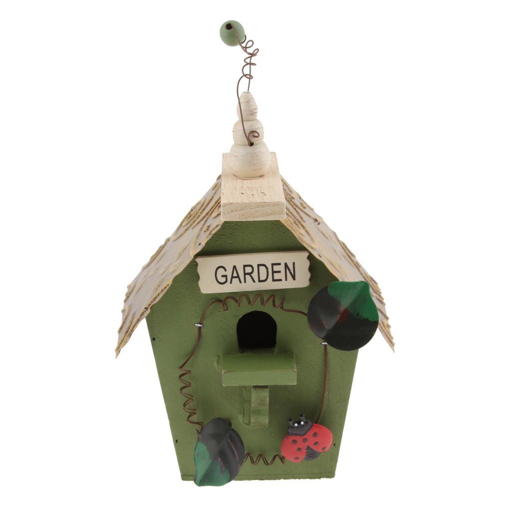 2X HANGING WOODEN BIRD HOUSES PASTORAL COURTYARD RUSTIC DECORATIVE BIRD HOUSE B