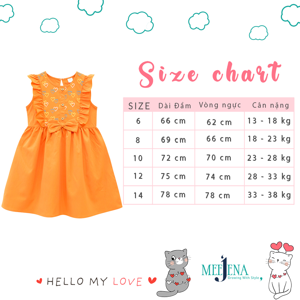 Đầm bé gái MEEJENA 13 - 38 kg vải Kate , đầm bé gái sát nách ngắn nơ trước - MEEJENA 2647