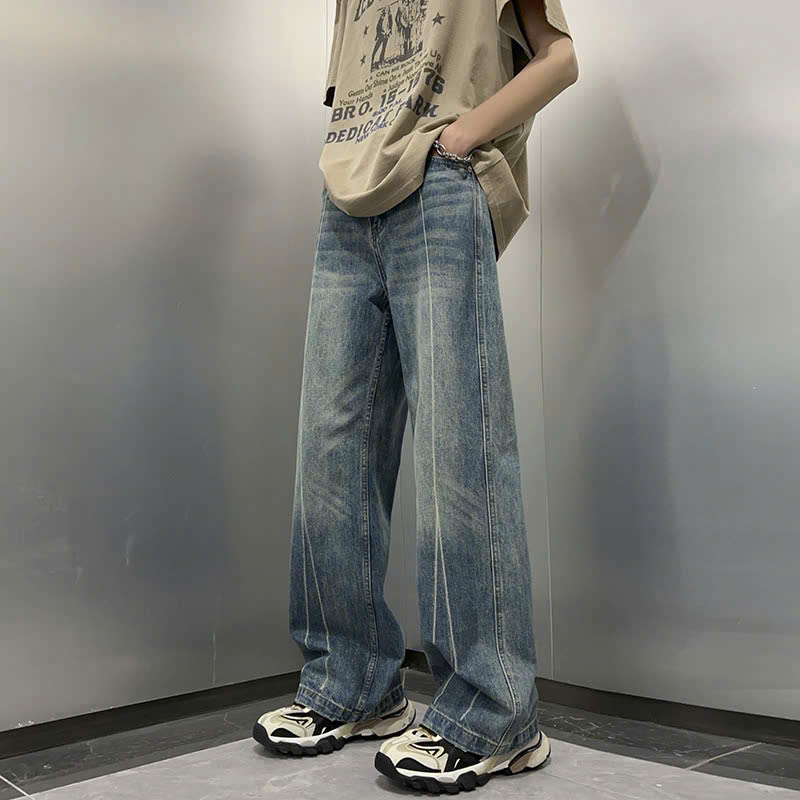 Quần jean ống rộng nam nữ 2N Unisex wash viền Q08
