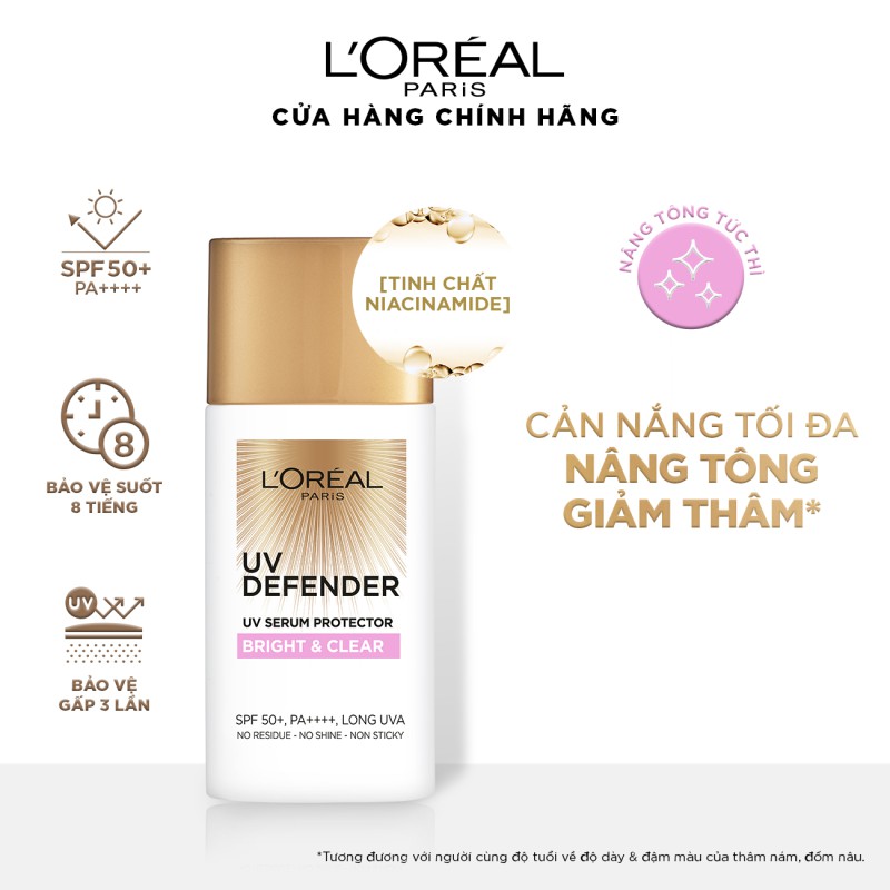 Kem chống nắng L'oréal Paris UV Defender Bright &amp; Clear nâng tông giảm thâm 50ml