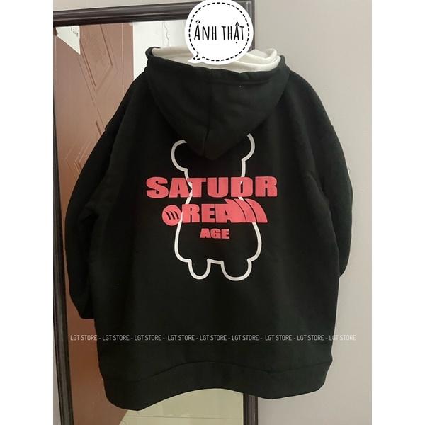 Áo khoác hoodie form rộng(có ảnh thật), Áo khoác chống nắng in hai mặt Gấu