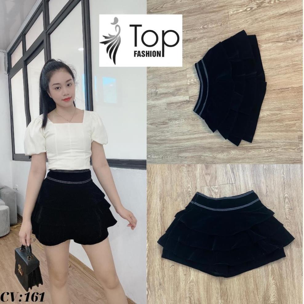 Chân Váy Nhung 4 Tầng,Chân Váy Nhung Dáng Xòe Cạp Điểm Viền Trắng Rất Tinh Tế , Có Quần Đùi Bên Trong Co Dãn 4 Chiều