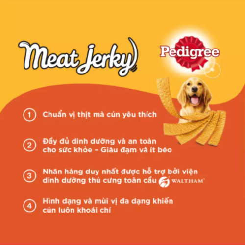 Bộ 3 thức ăn vặt cho chó Pedigree Meat Jerky vị bò xông khói dạng que 60g