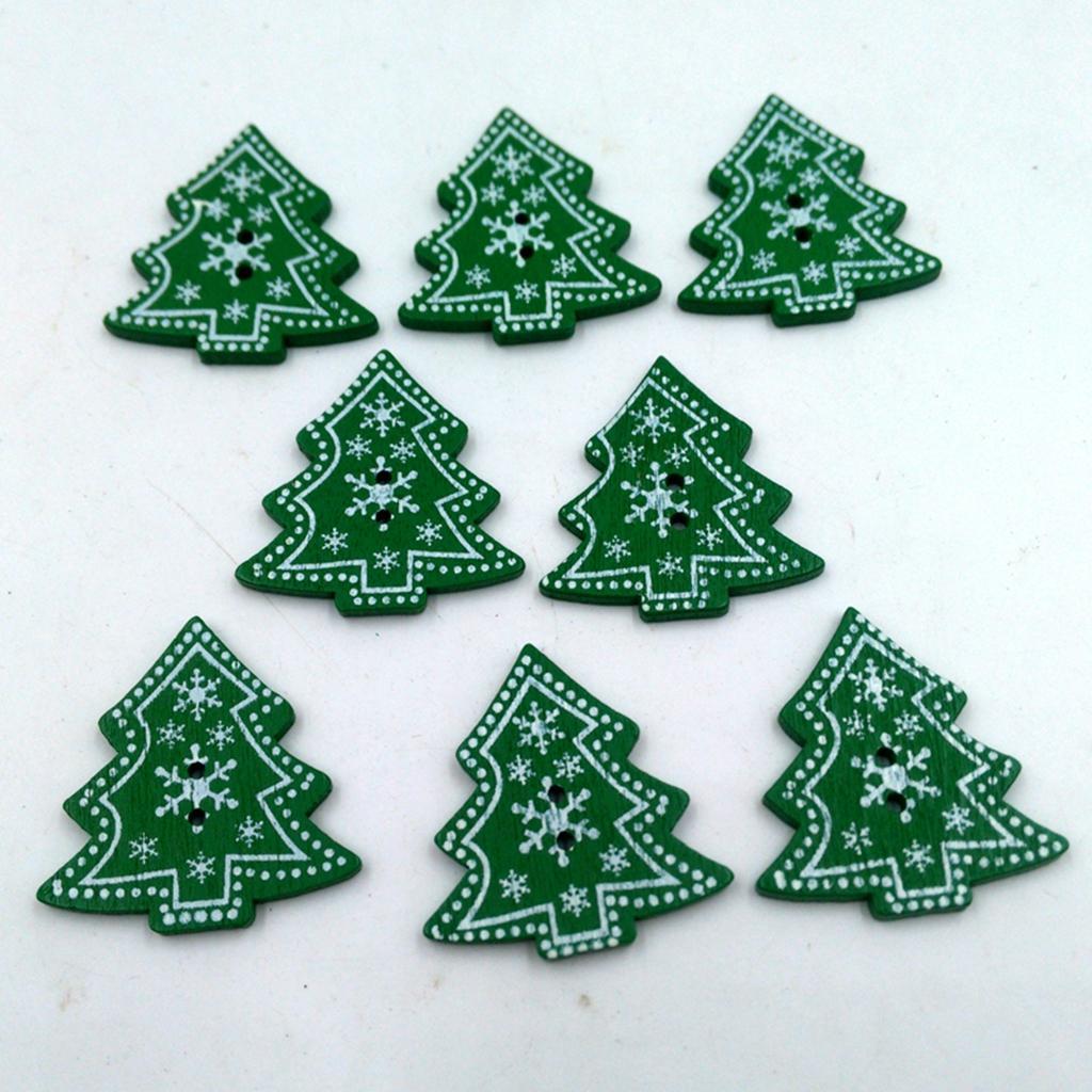 50Pcs Wooden Christmas Tree Buttons - Embellishments Card Art Decoration
