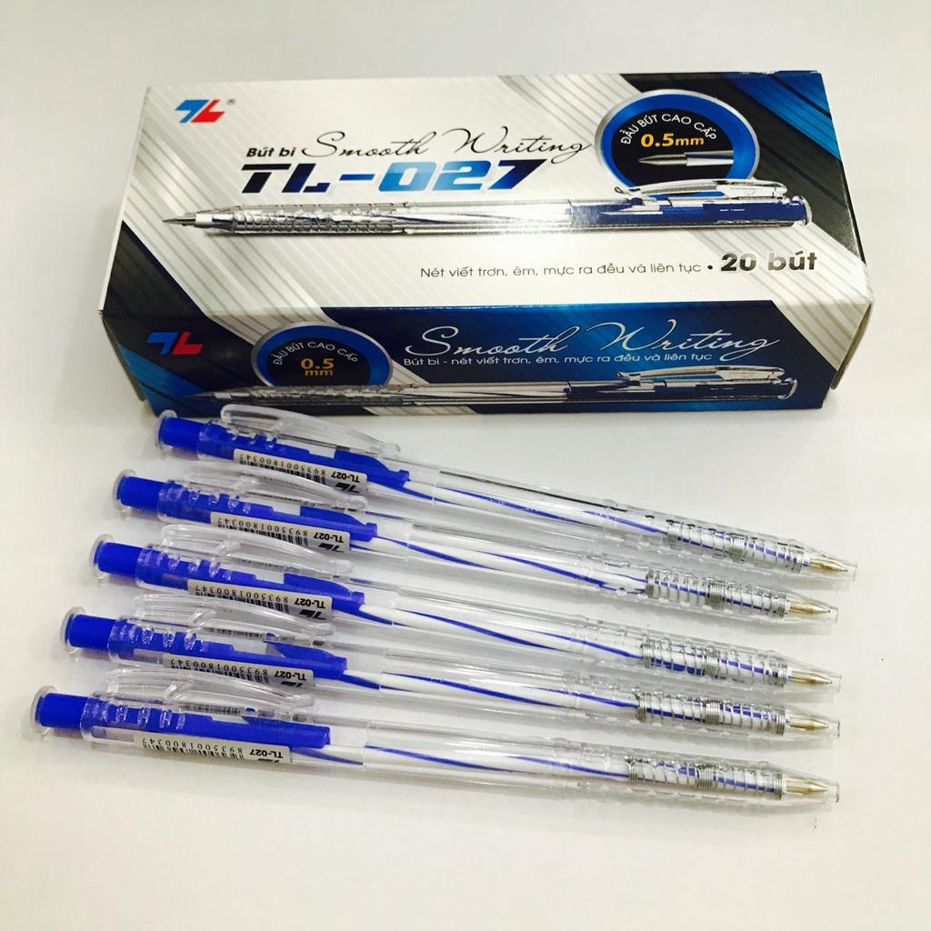 Hộp 20 Bút bi Thiên Long TL-027 nét 0.5mm - dạng bấm cò, nét đều dành cho học sinh, văn phòng