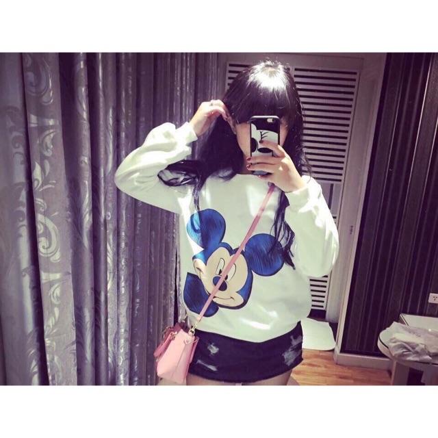 Áo nỉ sweater nam nữ Mickey tai xanh có bigsize