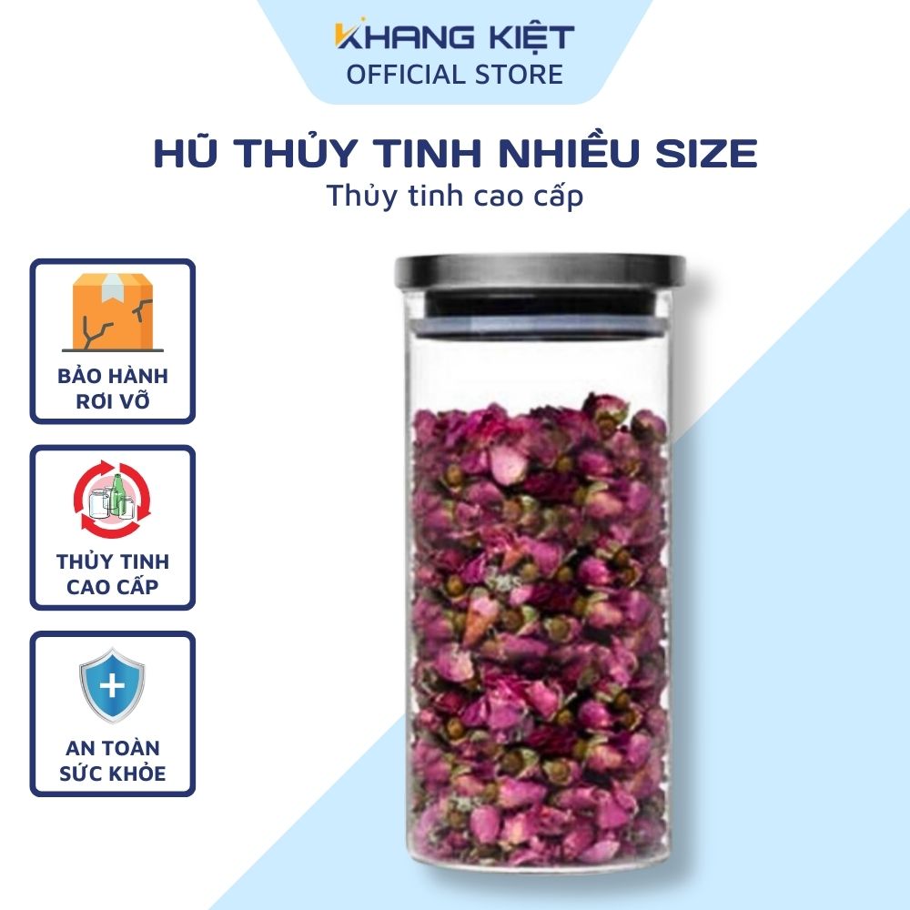 Hũ thủy tinh tròn chịu nhiệt nắp inox hít kín hơi