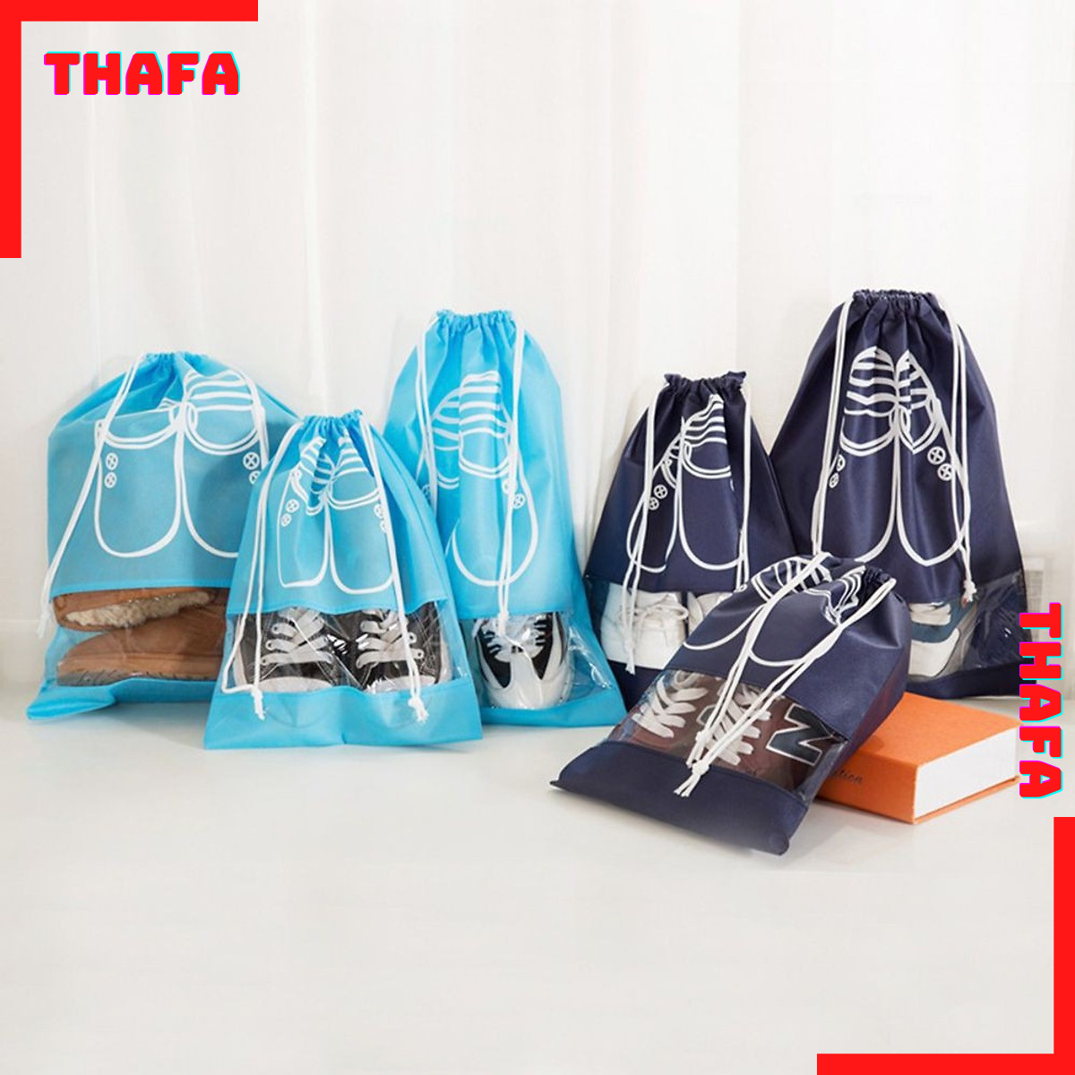 Combo 5 Túi Đựng Giày Dép Túi Xách Chất Liệu Vải Không Dệt Có Dây Rút THAFA Size Lớn