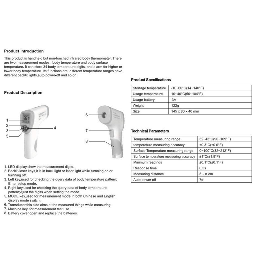 Multifunction Non Contact Forehead and Ear Digital Body Thermometer -White