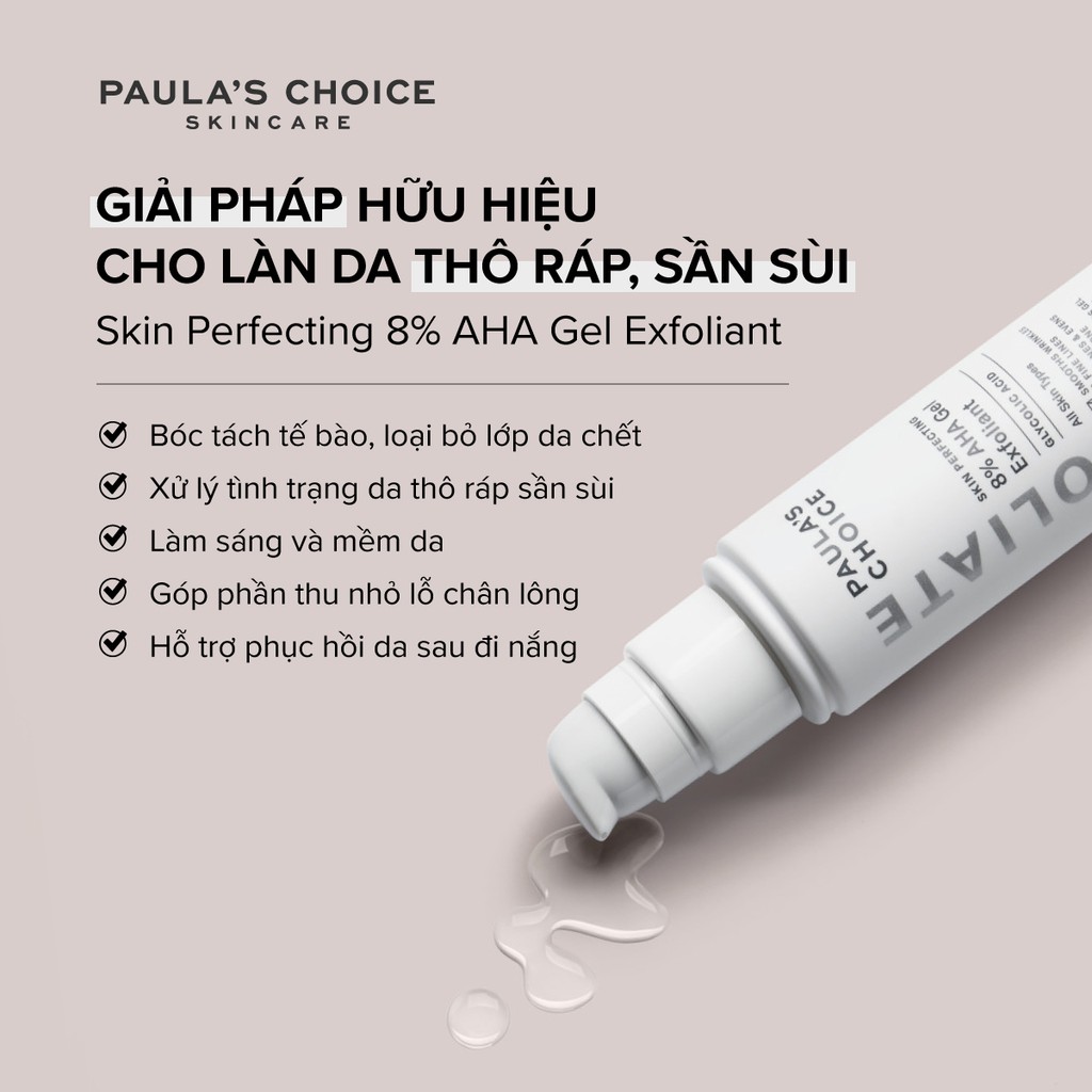 Gel Tẩy Tế Bào Chết Làm Mềm và Sáng Mịn Da Paula's Choice Skin Perfecting 8% AHA Gel Exfoliant 100ml + Tặng Kèm Túi Đựng Mỹ Phẩm Cao Cấp