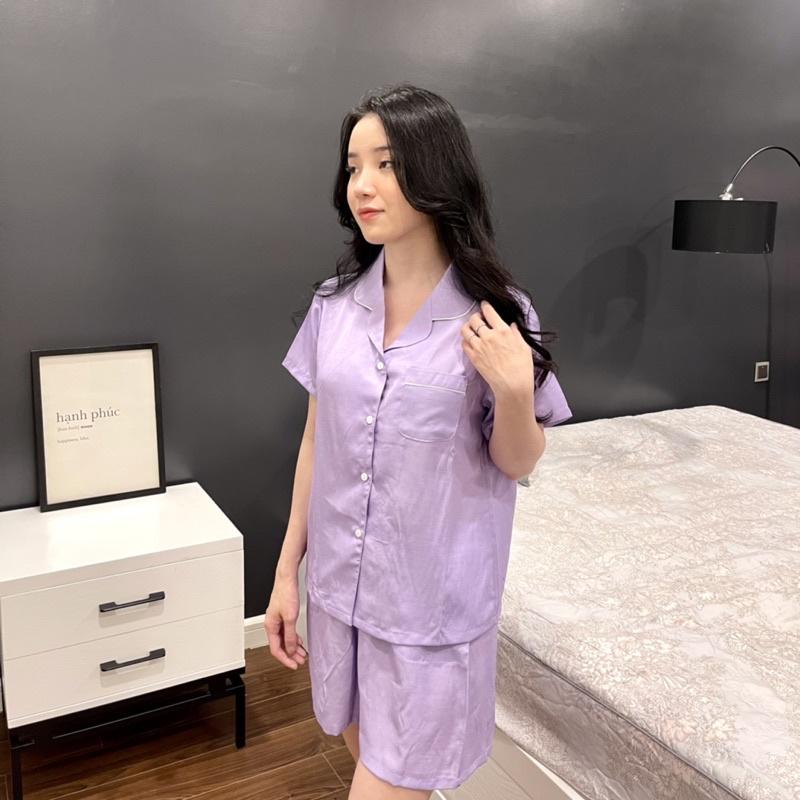 Đồ Bộ Pijama - Chất Đũi Hàn Màu Tím Siêu Xinh, Quần Ngắn Áo Cộc