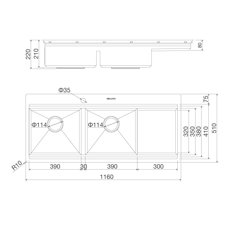 Chậu rửa chén Slide Malloca MS 1162R - Hàng Chính Hãng