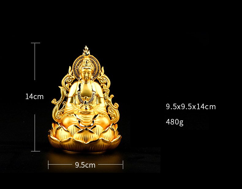 Tượng Phật Quan Âm bằng hợp kim mạ vàng ngồi đài sen để xe ô tô C13