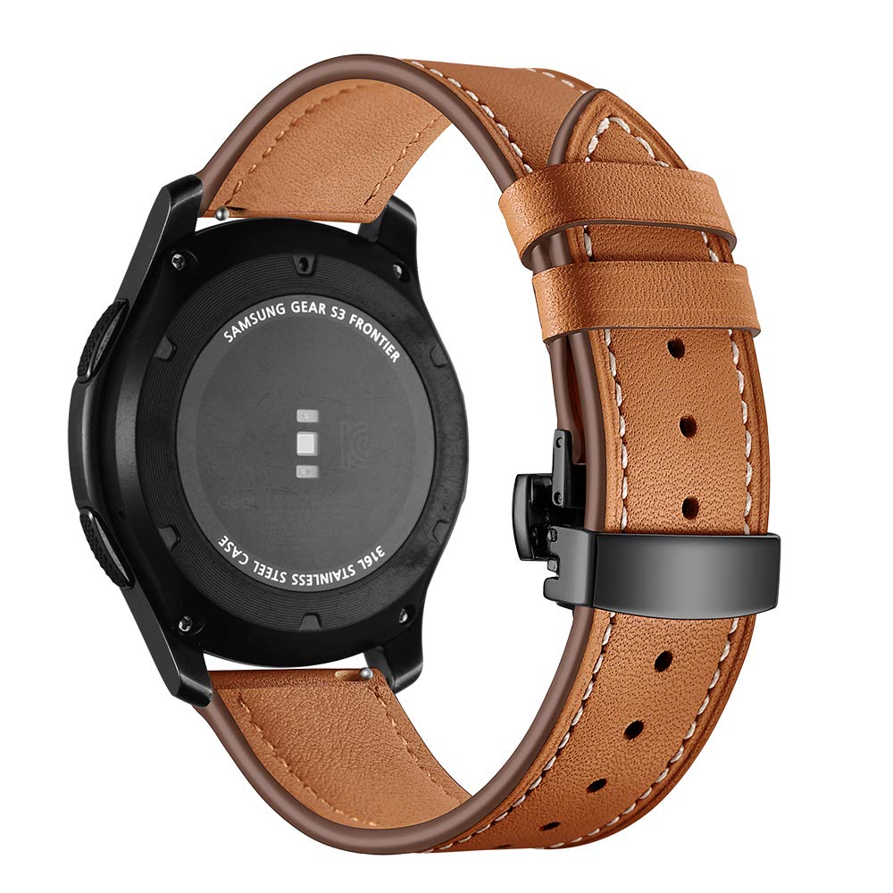 Dây Da Dành Cho Galaxy Watch 46, Huawei GT, Gear S3 Khóa Chống Gãy Màu Đen (Size 22mm)