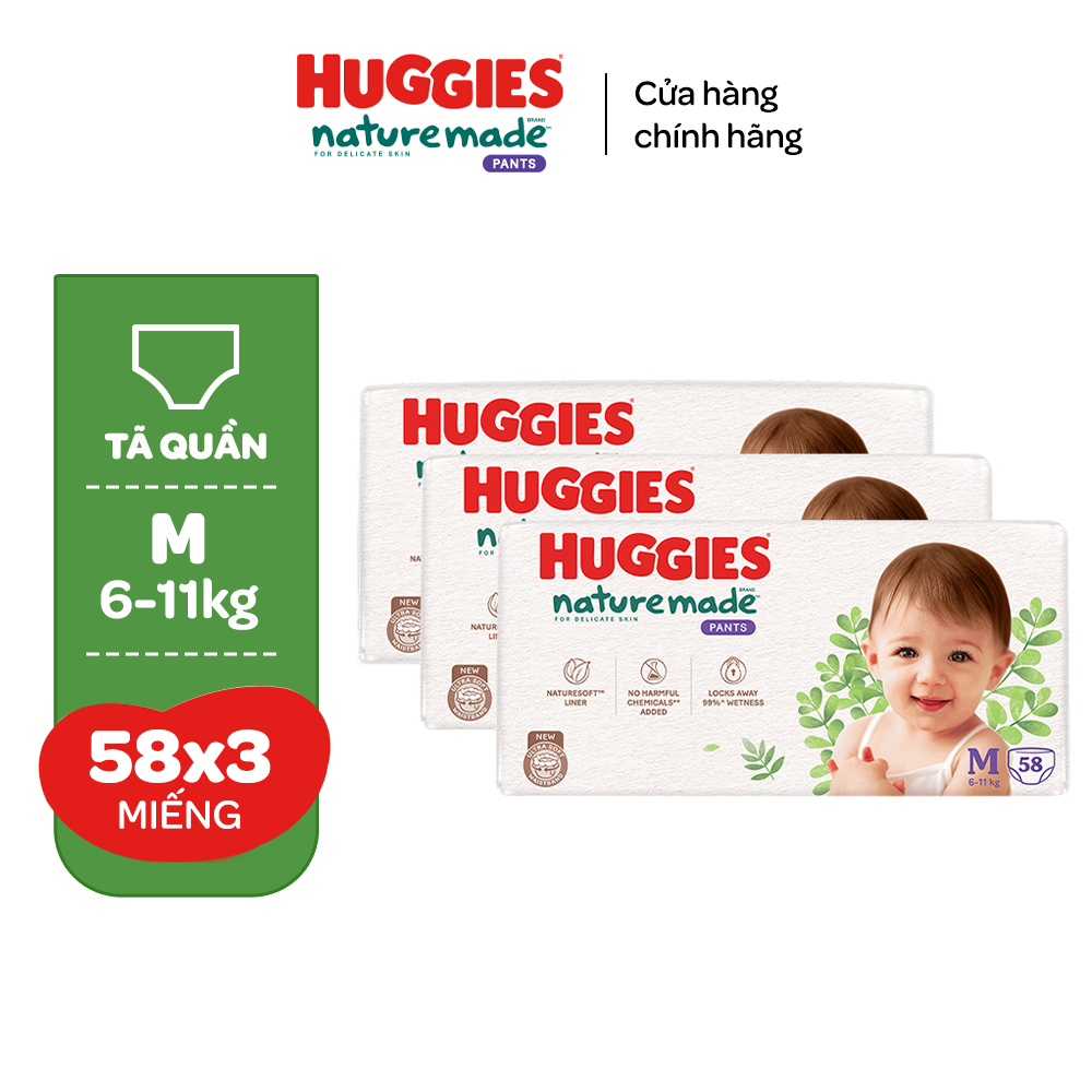 [Mua 3 tặng 1] Combo 3 Tã quần Huggies Naturemade M58/L44/XL38/XXL26 miếng